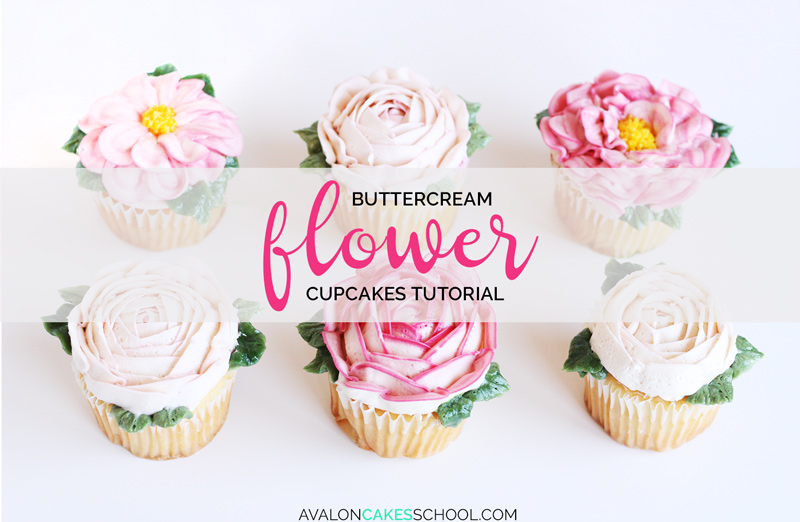 6 cupcakes with pink buttercream flowers