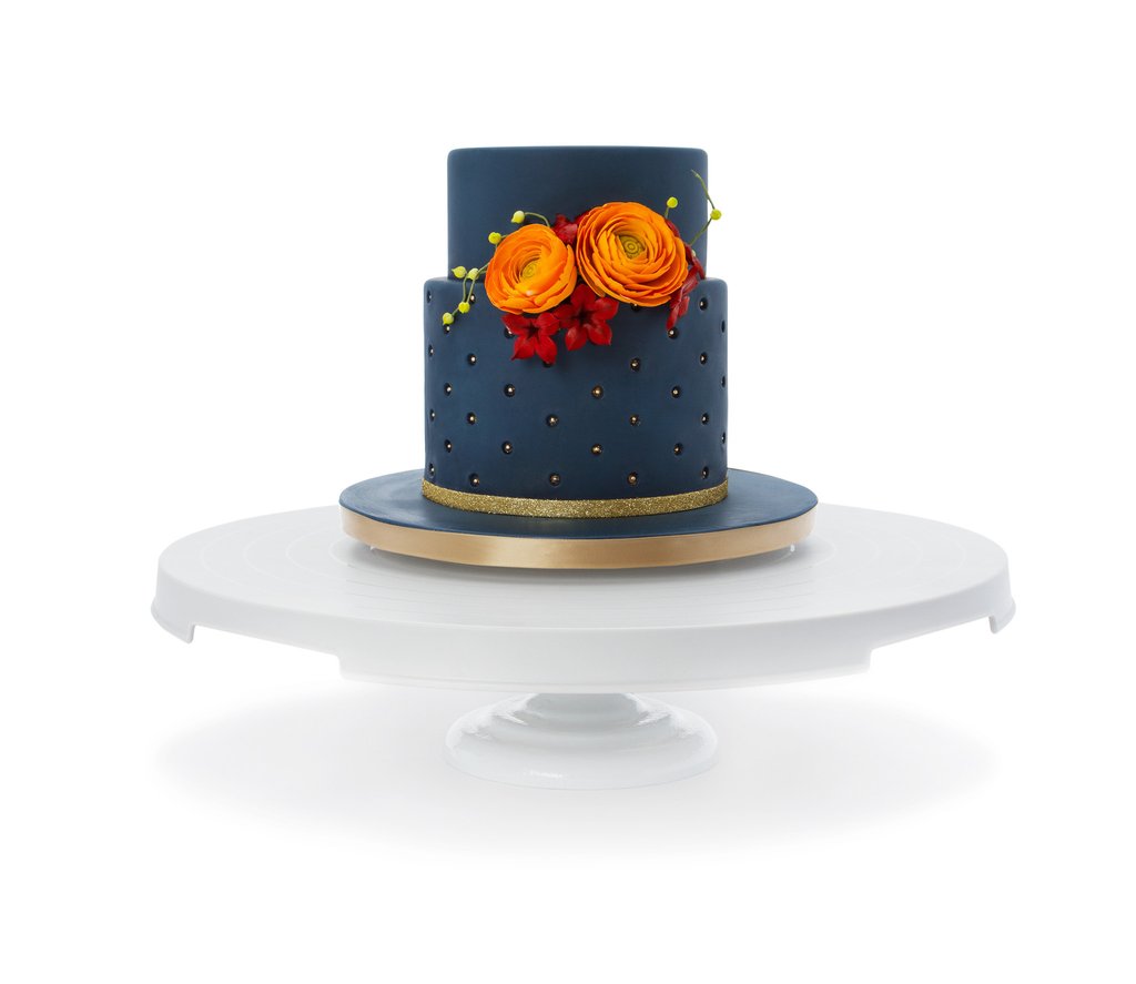 dark gray cake with orange flowers