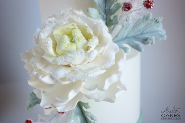 Tutorial on how to create this amazing peony, dusty miller leaves, berries and edible spruce!