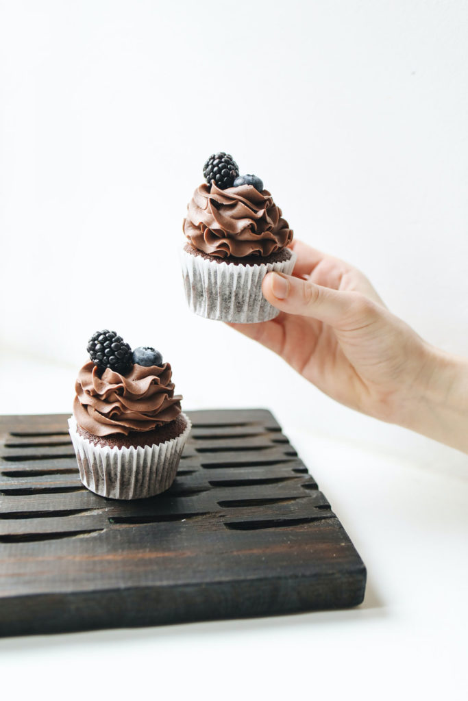 Two chocolate cupcakes 