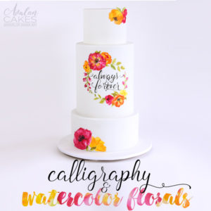 water-color-flowers-cake-hand-painted-calligraphy-wedding-cake-avalon-tutorial-how-to-colorful